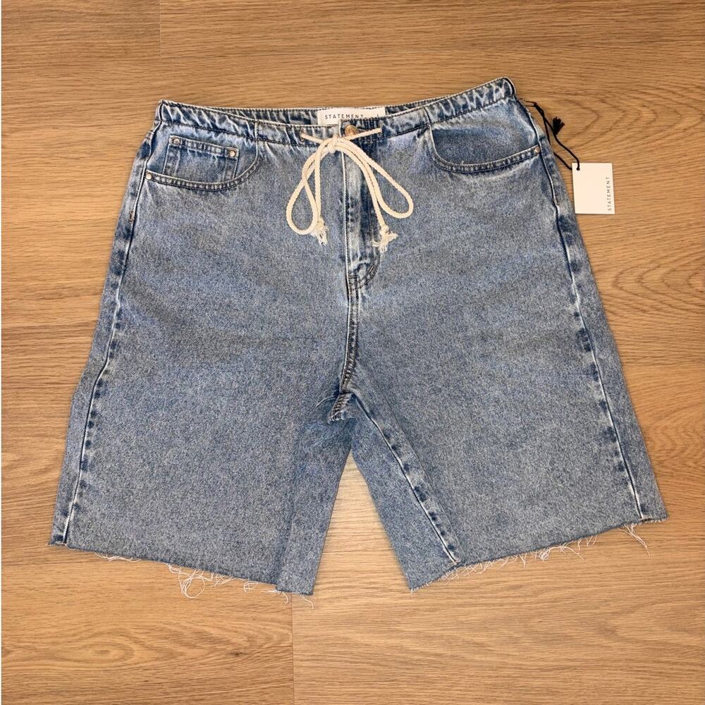 Statement jean shorts jorts length with drawstring waist womens size Large NWT